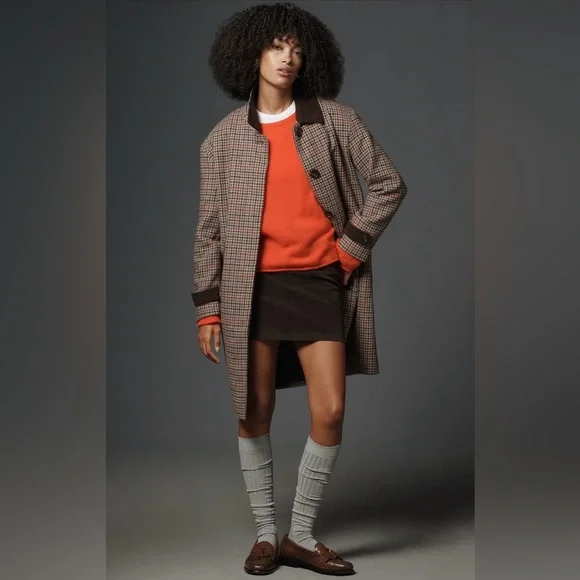 ✨ Anthropologie Houndstooth Barn Coat Sz M - Picture 3 of 10